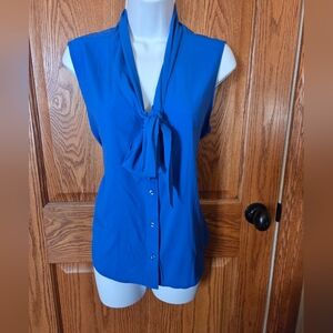 Calvin Klein Cobalt Blue Sleeveless Buttondown Blouse w Tie, XL
